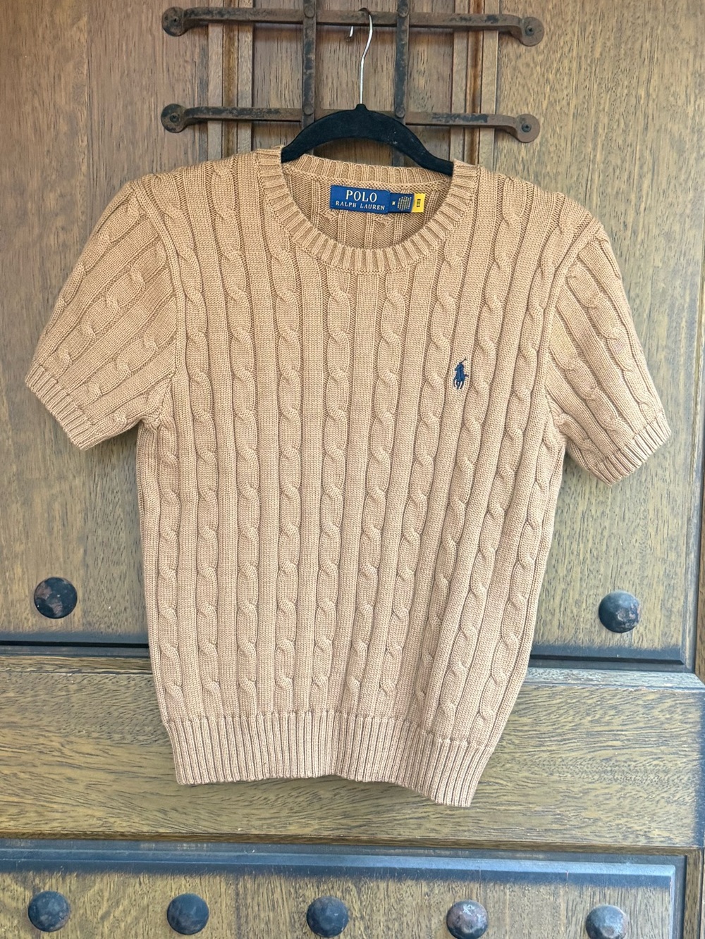 Polo by Ralph Lauren Camel Cable Knit Short-Sleeve Sweater Size M